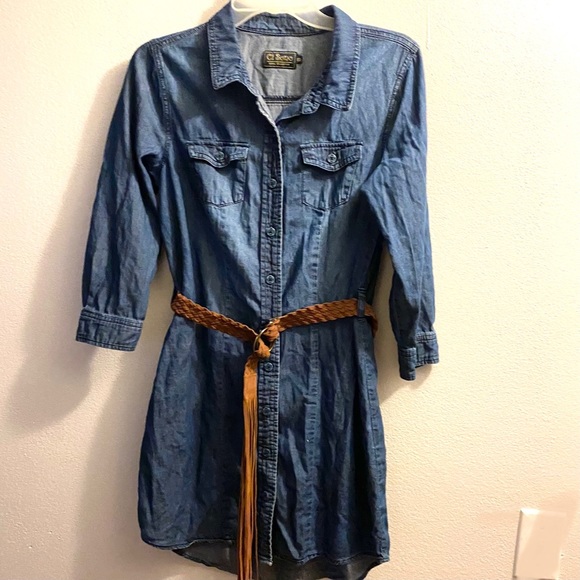 CI SONO Belted Long Sleeve Denim Jean Dress - Picture 1 of 5
